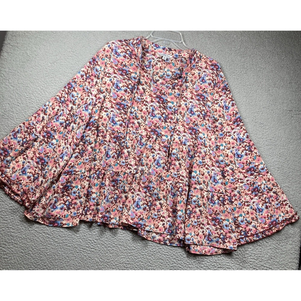 Ophelia Roe Top Womens 1X Floral Peasant Tiered Wide Sleeves Babydoll Lightweigh